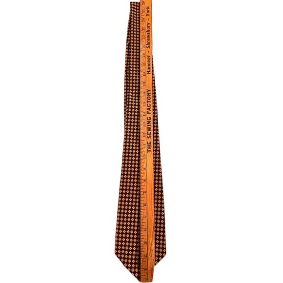 VTG 70s 80s Cranes Men's Shop Floral Cross Geometric Neck Tie Brown Yellow Retro - Picture 7 of 7